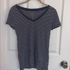 blue and white striped short sleeve top